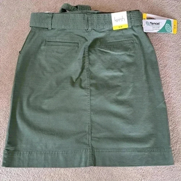 New! Kersh Utility Skirt Green Small Belted Stretch Casual Skirt Canvas NWT - Picture 10 of 10